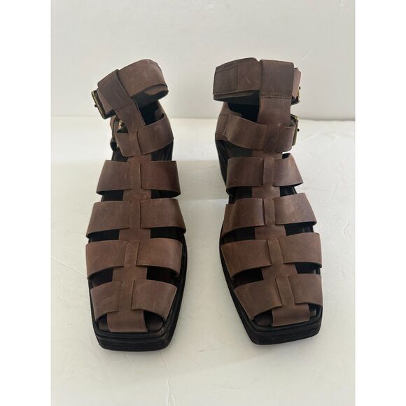 Jeffrey Campbell Elective Fisherman Sandals Sz 9.5 Brown Horse Leather - Picture 4 of 8